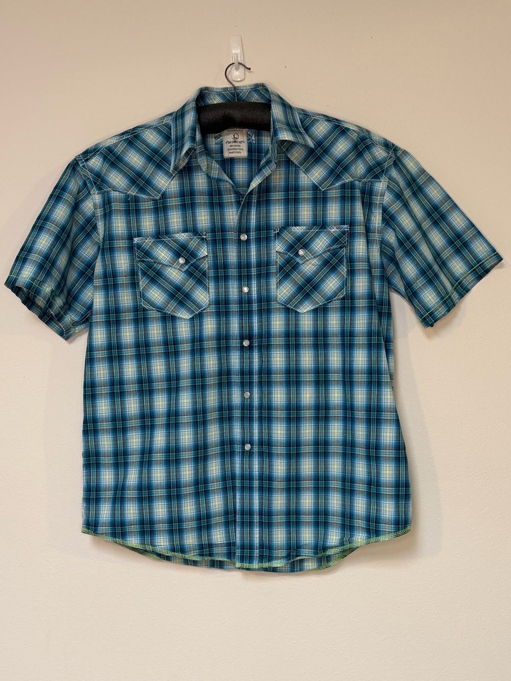 Panhandle Slim Rough Stock Western Shirt Men's L Short Sleeve Plaid Pearl Snap